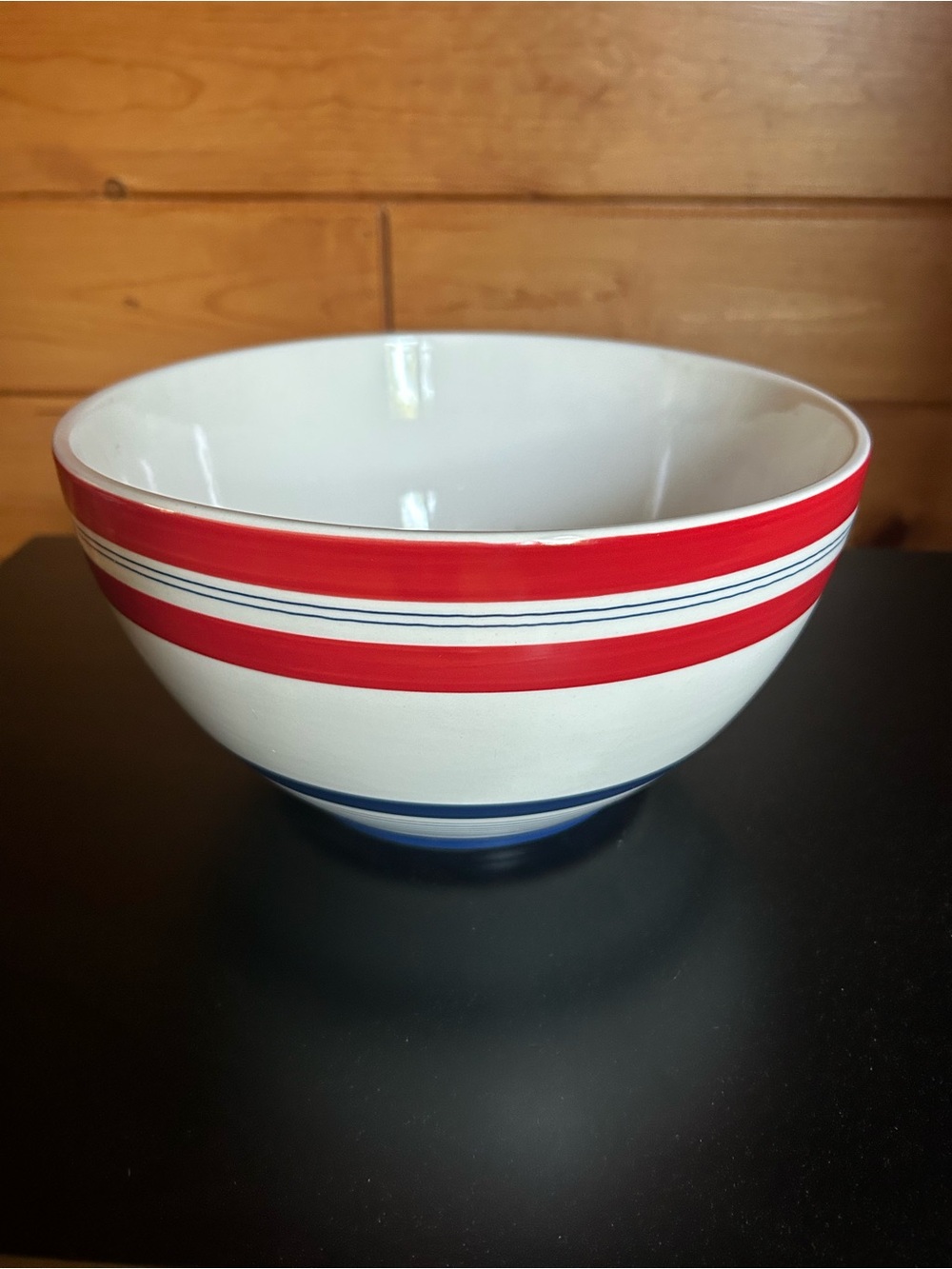 TAG Striped Ceramic Serving Bowl in White, Red, and Blue